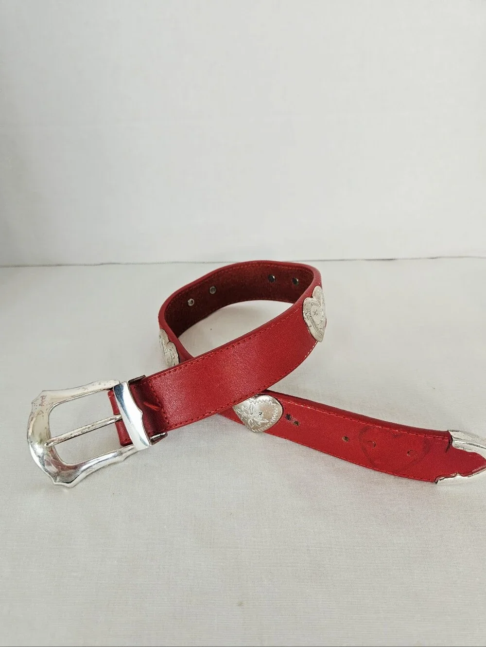 Brighton Red Leather Heart Studded Dog Collar Silver Plated Small 21